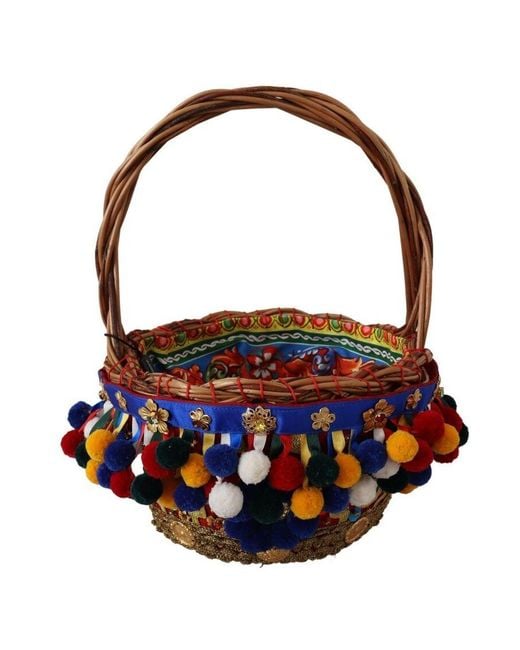 Dolce & Gabbana Brown Cotton Embellished Agnese Basket Tote Bag Wicker