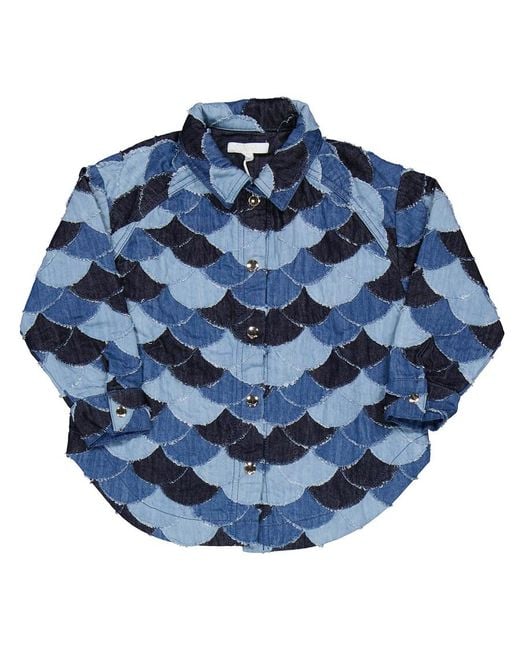 Chloé Blue Girls Denim Patchwork Denim Shirt Jacket