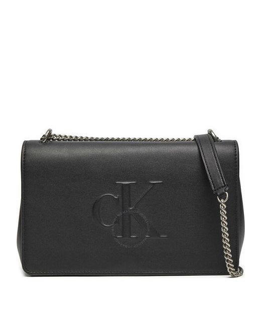 Calvin Klein Black Sculpted Ew Flap 25 Deboss Crossbody
