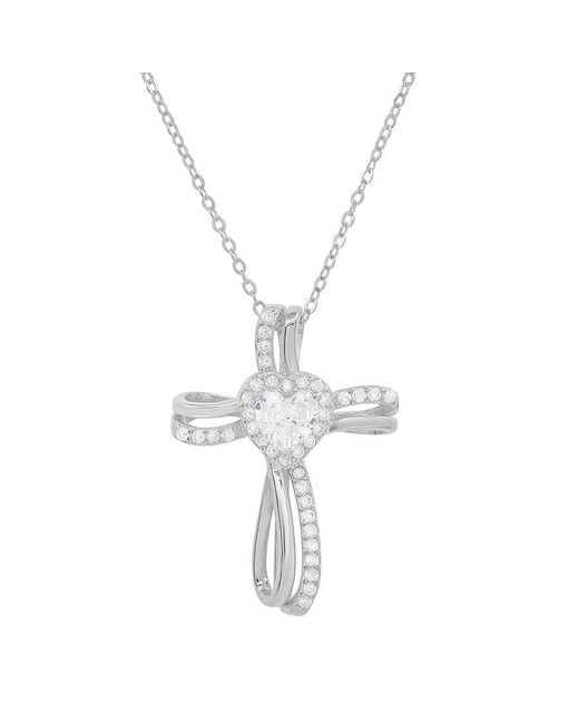 Kylie Harper Metallic Sterling Heart Cubic Zirconia Cz Cross Pendant
