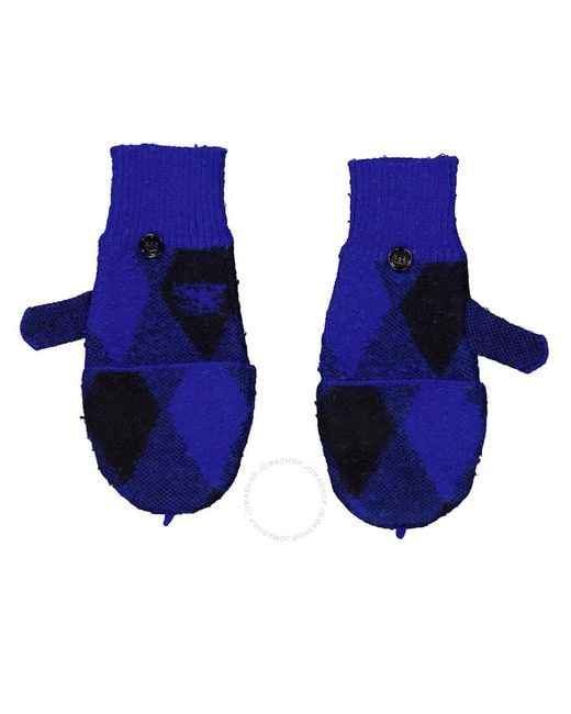 Burberry Blue Argyle Check Wool Mittens