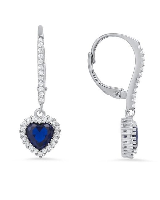 Kylie Harper Blue Sterling Heart-Cut Sapphire Cz Birthstone Halo Leverback Earrings