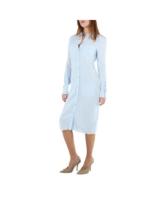 Burberry Blue Classic Collar Lace-Trim Shirt Dress, Brand Size 2 (Us