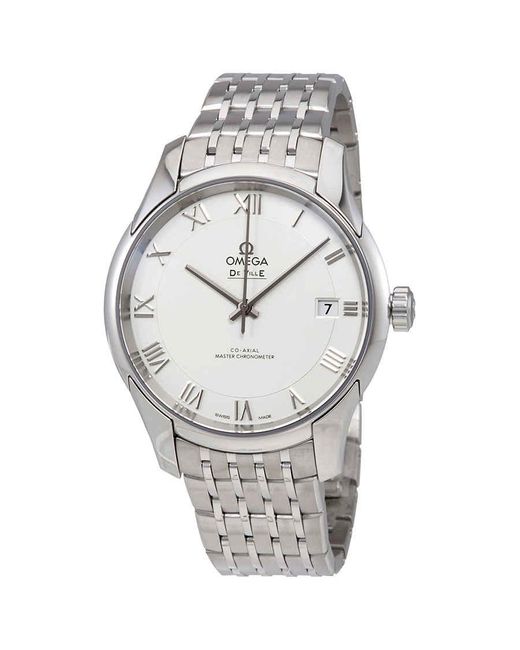 Omega Metallic De Ville Hour Vision White Dial Stainless Steel Automatic Watch 43310412102001 for men