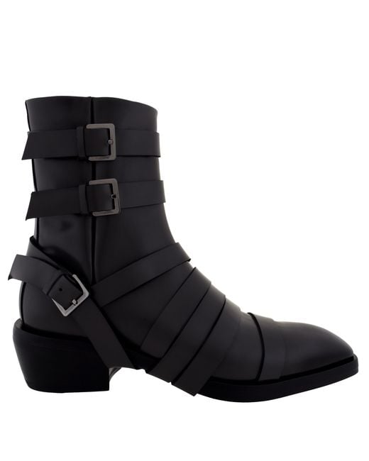 Ferragamo Black Harness Strap Ankle Boots for men