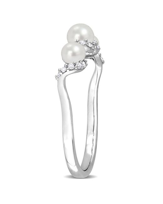 Amour Metallic Cultured Freshwater Pearl And 1/4 Ct Tgw Created Sapphire Swirl Ring
