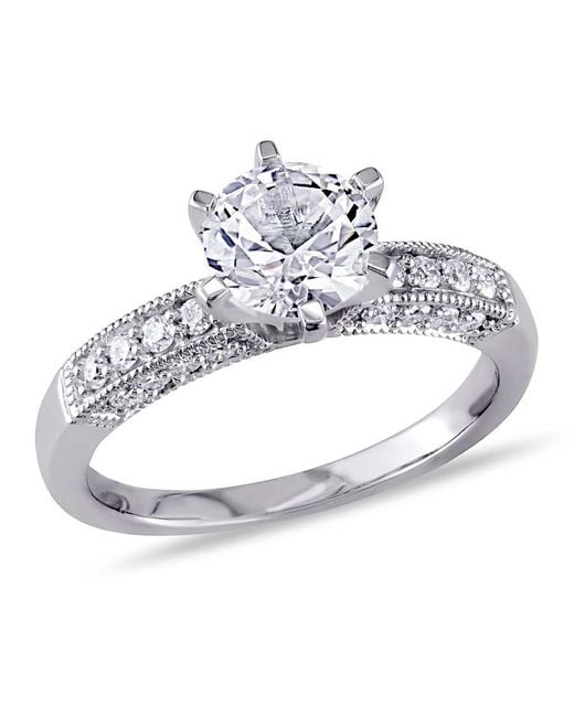 Amour Metallic 1/4 Ct Tw Diamond And Created Sapphire Engagement Ring