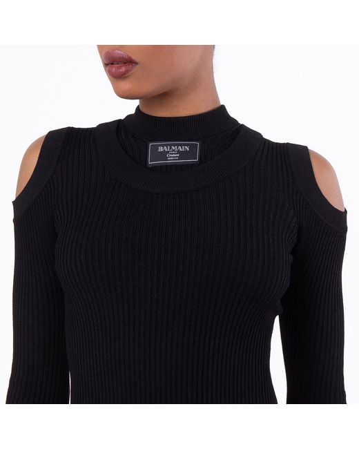 Balmain Black Siganture Logo Patch Knit Mini Dress