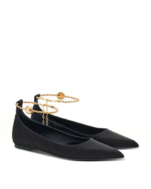 Ferragamo Black Ankle Chain Link Ballet Flats