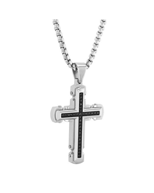 Robert Alton Metallic 1/4Ctw Diamond Stainless Steel With Finish Cross Pendant for men
