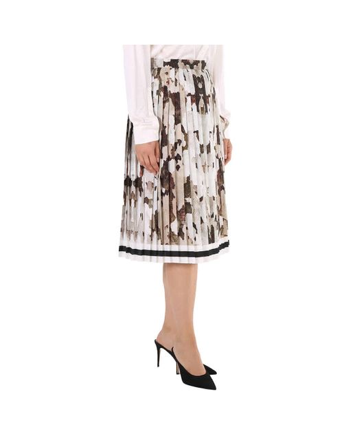 Burberry White Camouflage Print And Stripes Pleated Skirt