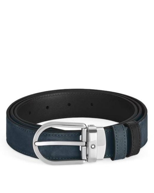 Montblanc Black Reversible Leather Horseshoe Belt for men