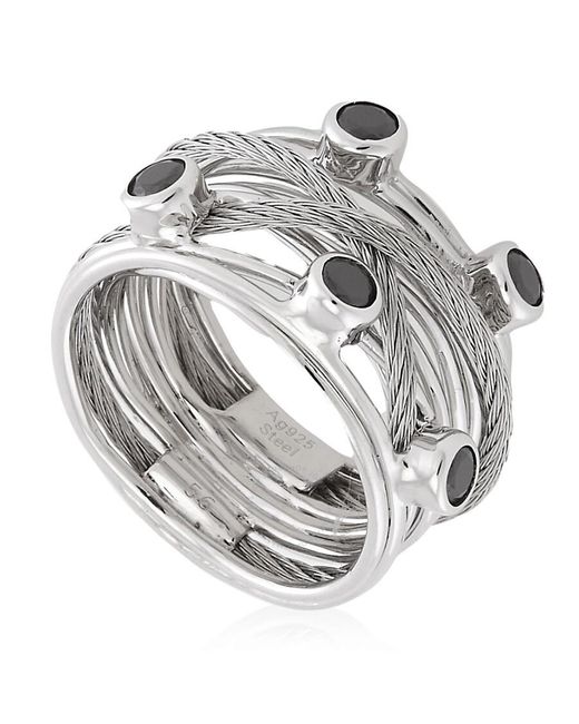 Charriol Metallic Tango Black Cz Stones Steel Cable Ring