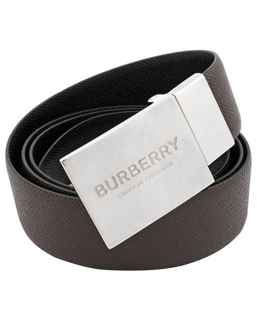 Burberry Black London Logo Plaque Leather Belt for men