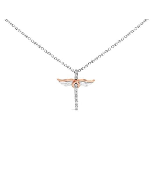 Haus of Brilliance Metallic 14K Rose Plated Sterling 1/5 Cttw Diamond Wing Cross Pendant Necklace