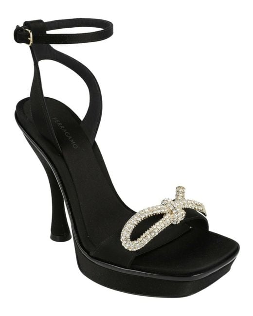 Ferragamo Black Allison Asymmetric Bow Platform Sandals