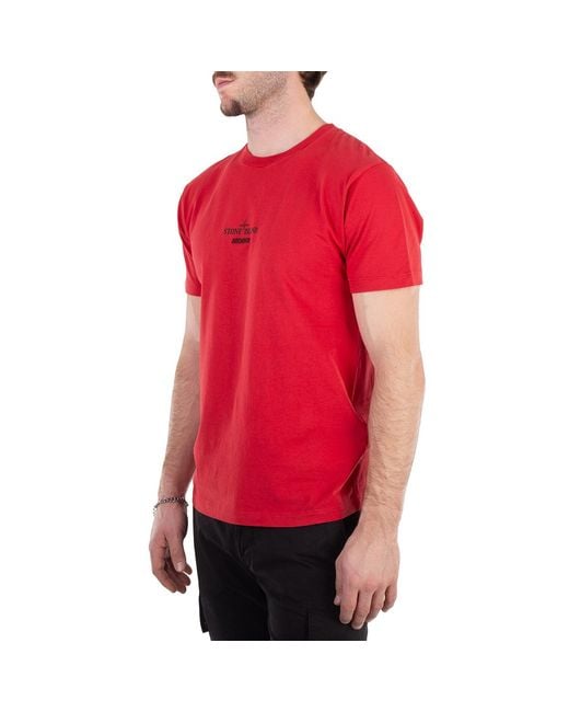 Stone Island Red Archivio Print Slim-Fit Cotton T-Shirt for men