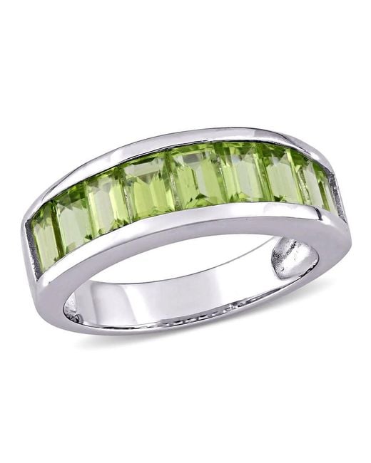 Amour Green 2 3/4 Ct Tgw Baguette-Cut Peridot Semi-Eternity Anniversary Band