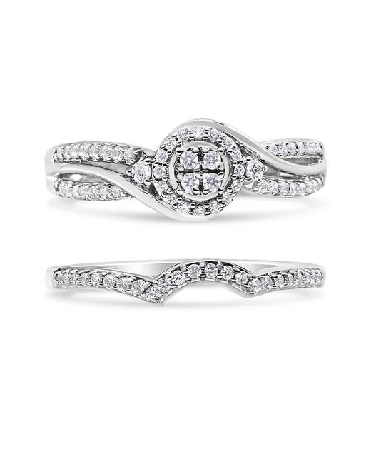 Haus of Brilliance Metallic .925 Sterling Silver 1/3 Cttw Composite Diamond Frame Bypass Bridal Set Ring