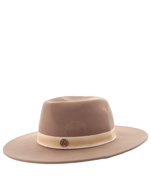 Maison Michel Brown True Camel Kyra Iconic Wool Felt Fedora Hat