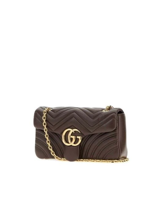 Gucci Brown Mud Nappa Leather Medium Gg Marmont Shoulder Bag Toasted Borse A Tracolla