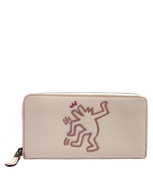 COACH Pink Keith Haring Accordion Zip Leather Wallet