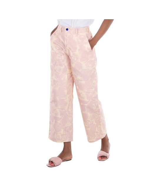 Burberry Natural Rose-Print High Waist Cotton Pants, Brand Size 4 Us