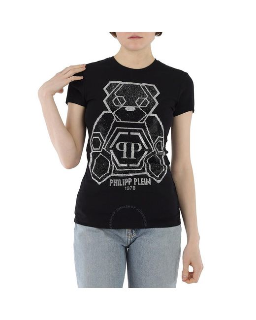 Philipp Plein Black Sketched Teddy Bear Cotton Jersey T-shirt