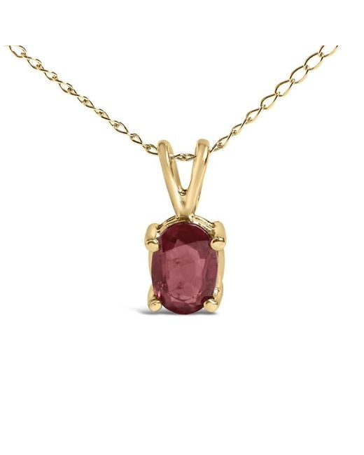 Haus of Brilliance Metallic 14K 6X4Mm Oval Shaped Garnet Solitaire Pendant Necklace