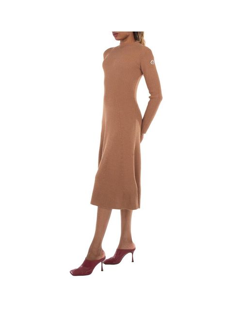 Moncler Brown Long-Sleeve Wool Knit Midi Sweater Dress
