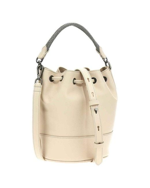 Brunello Cucinelli Natural Cream Leather Drawstring Bucket Bag