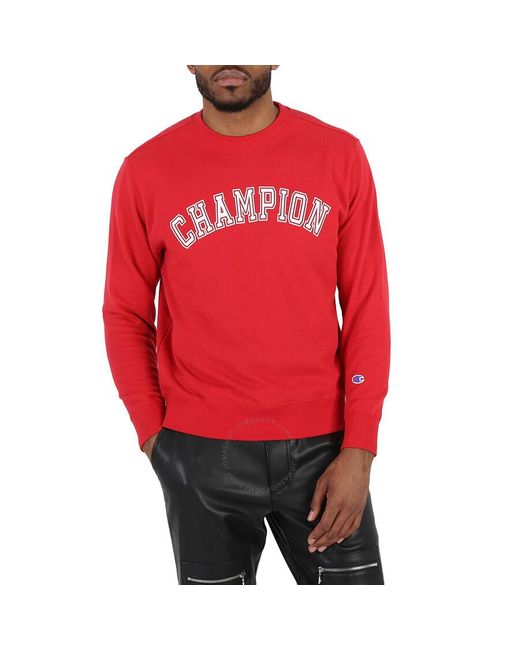Champion Red Bright French Terry Varsity Crewneck Sweatshirt for men