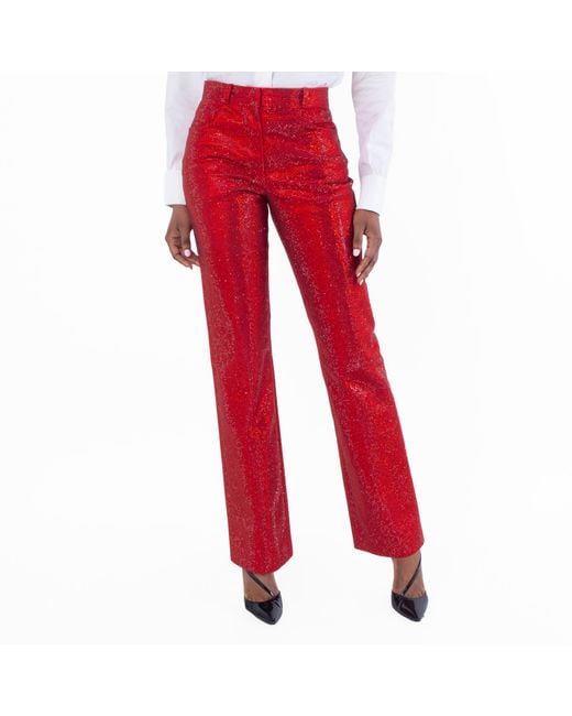 Ferragamo Red Crystal Embellished Trousers, Brand Size 36 Us