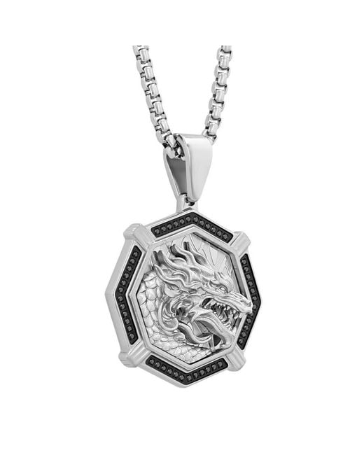 Robert Alton Metallic 1/4Ctw Diamond Stainless Steel Dragon Pendant for men