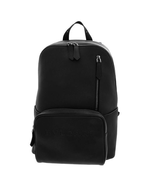 BVLGARI Black Calf Leather Backpack for men