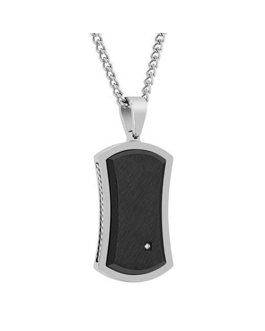 Robert Alton Black Diamond Accent Stainless Steel With & Finish Dog Tag Pendant for men