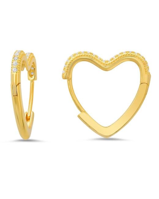 Kylie Harper Metallic 14K Over 20Mm Heart Shaped Pave Cz Hoop Earrings