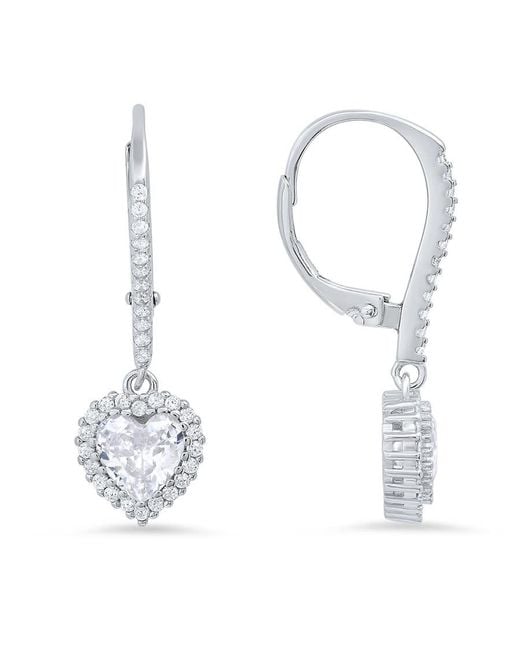 Kylie Harper White Sterling Heart-Cut Cz Birthstone Halo Leverback Earrings