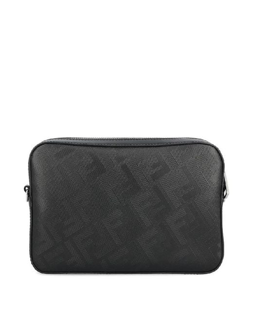 Fendi Black Diagonal Stripe Ff Motif Camera Crossbody Bag for men