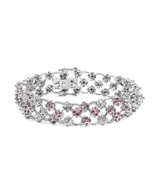 Haus of Brilliance Metallic 14K Sapphire And Diamond Floral Lattice Link Bracelet