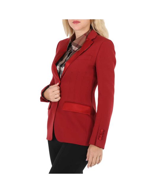 Burberry Red Otelia Satin Trim Wool Tuxedo Jacket