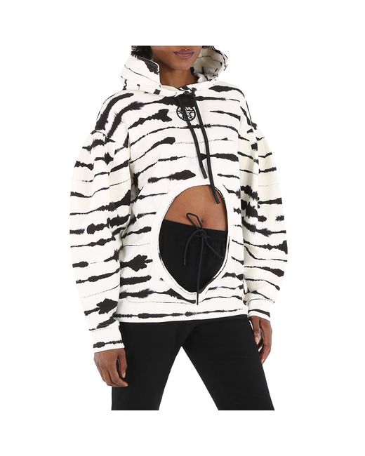 Burberry Black Ladies Monochrome Cut-Out Detail Watercolour Print Cotton Hoodie
