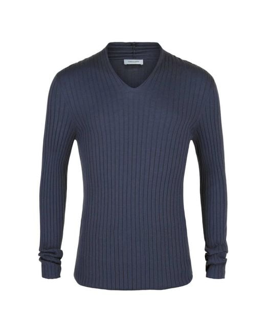 Ferragamo Blue V-Neck Wool Knit Sweater for men
