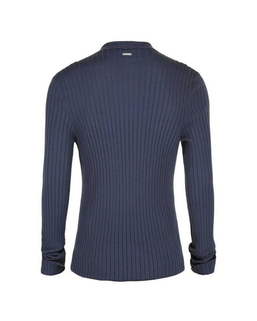 Ferragamo Blue V-Neck Wool Knit Sweater for men