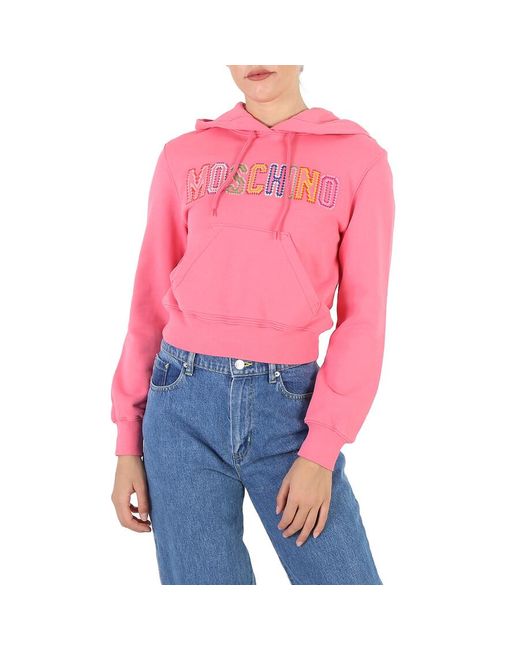 Moschino Pink Fantasy Print Fucsia Embroidered-logo Hooded Sweatshirt