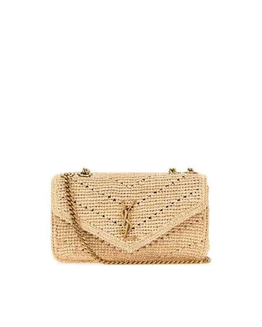 Saint Laurent Metallic Raffia Small Loulou Shoulder Bag Palebrownbrick Borse A Mano