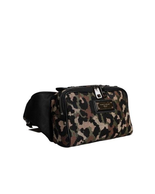 Dolce & Gabbana Black Leopard Dg Logo Belt Waist Fanny Pack Bag for men