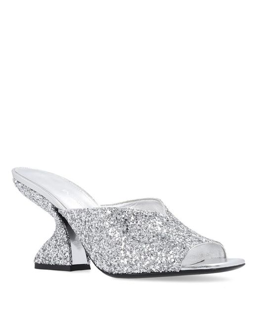 Ferragamo White Salvatore Ladies Argento Sansu 85Mm Sculptural-Heel Mules, Size 5.5
