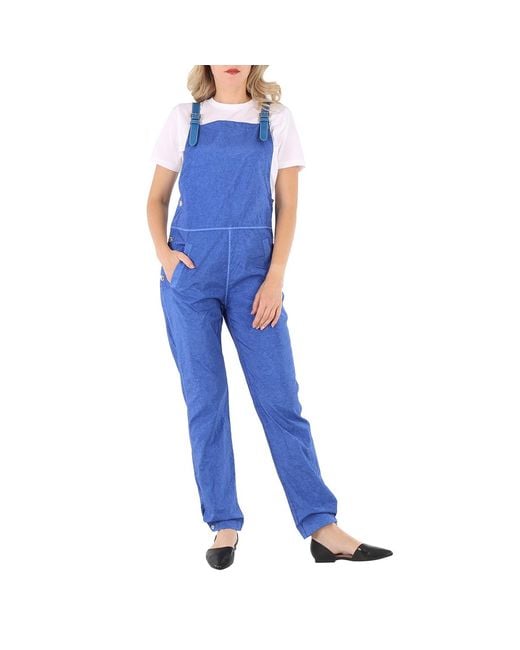 Burberry Blue Warm Royal Leather-Trim Dungarees Jumpsuit, Brand Size 10 (Us