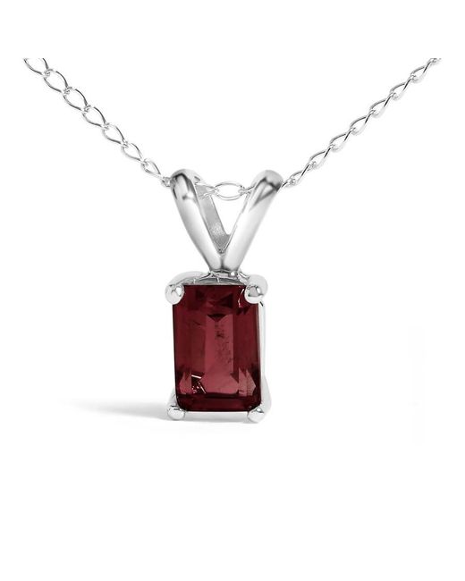 Haus of Brilliance Metallic 14K 6X4Mm Emerald Cut Garnet Solitaire Pendant Necklace